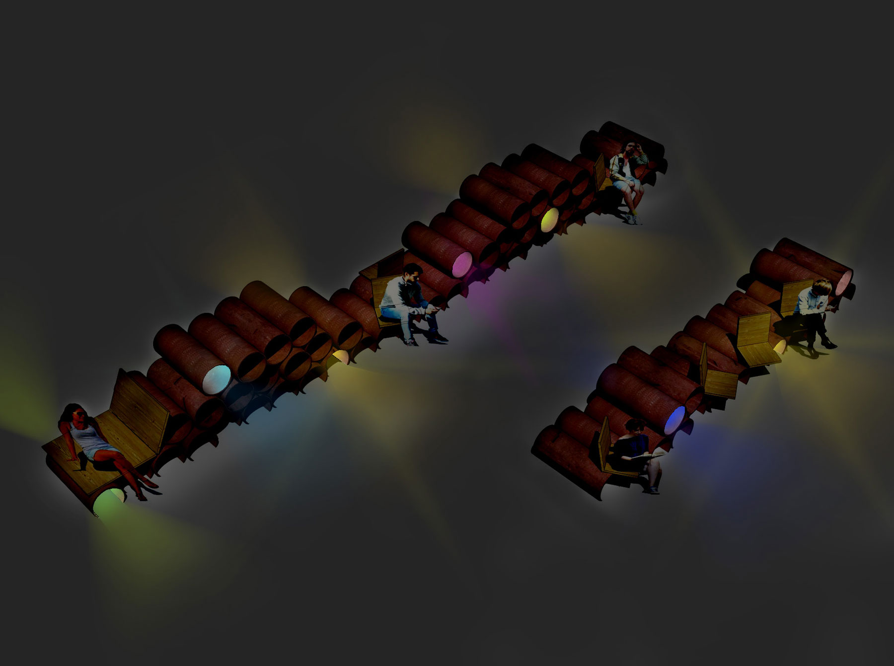 bancs lumineux en tube d'acier