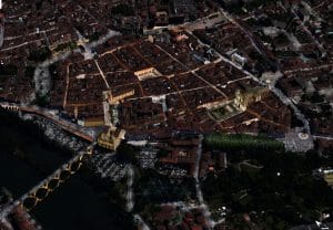 vue aérienne de montauban éclairée de nuit SDAL