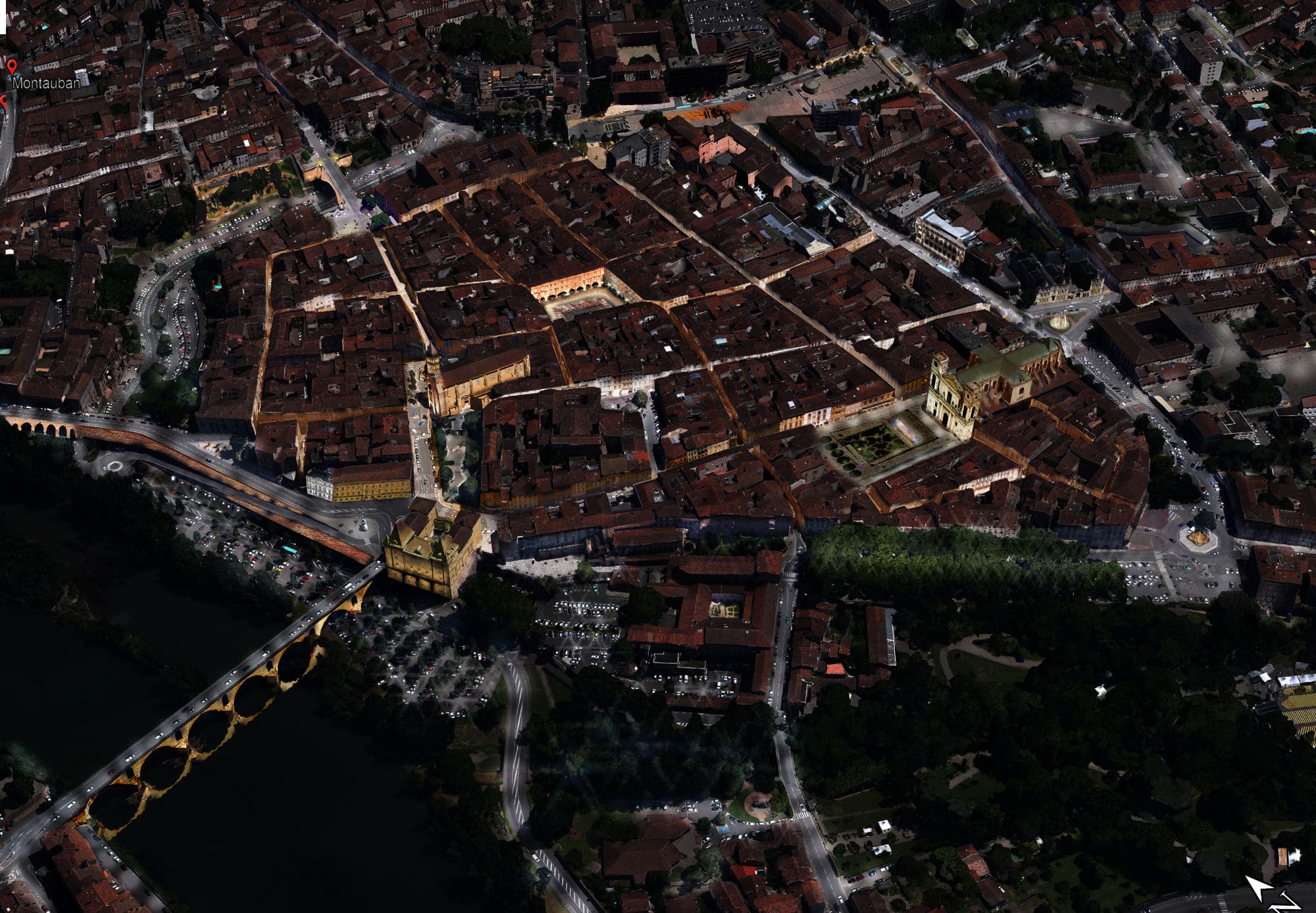 vue aérienne de montauban éclairée de nuit