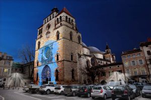 inforgraphie de la conception lumière de la cathédrale de Cahors