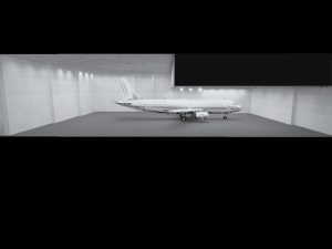 étude d'éclairage industriel sur une cabine de peinture avion