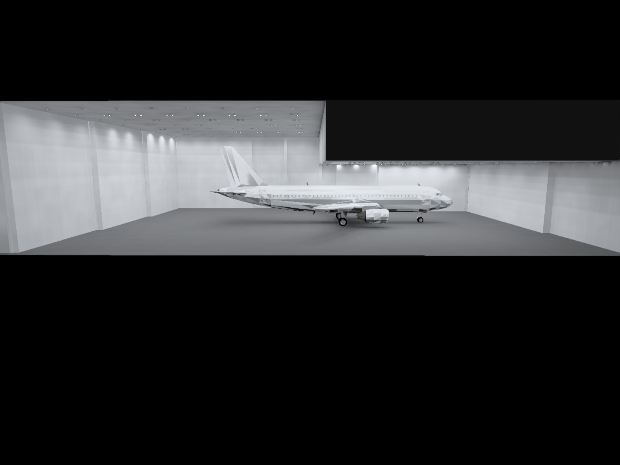 étude d'éclairage industriel sur une cabine de peinture avion