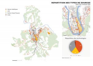 répartition des sources d'éclairage sur la ville de cahors