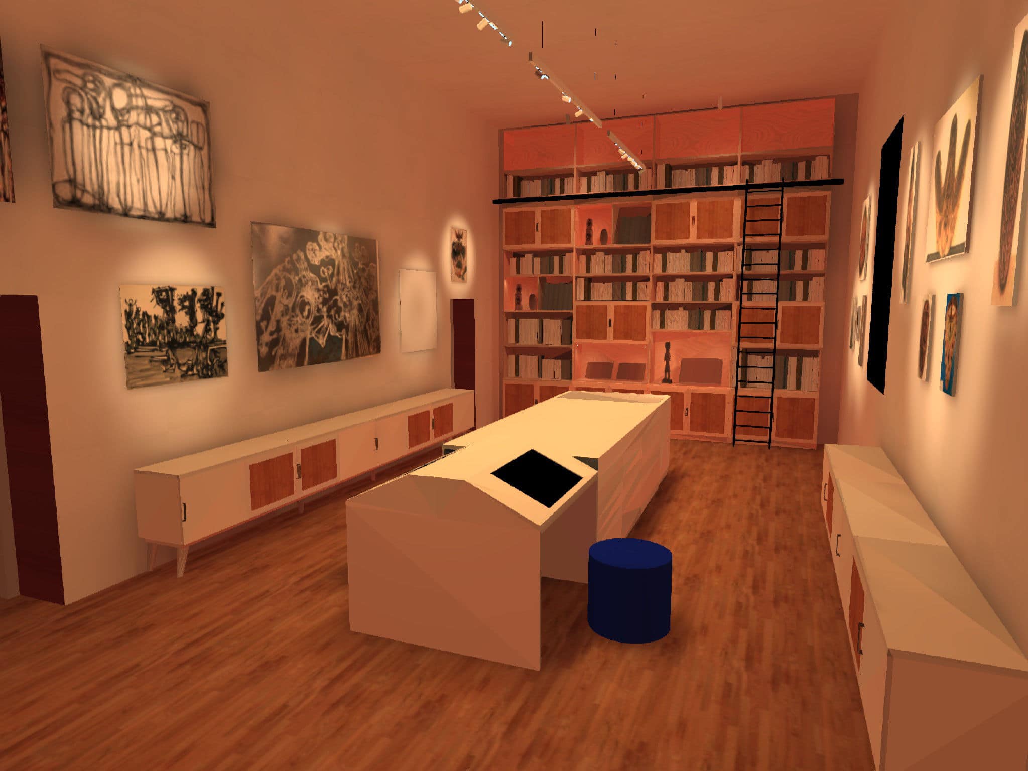 modelisation 3D d'une bibliotheque de musée avec simulation lumiere sous dialux evo