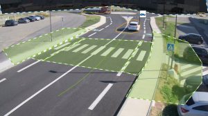 image de caméra de détection de forme avec les zones de détection et masques et les voitures détectées