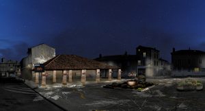 Vue de nuit de la halle de la Chef-Boutonne, simulation digitale