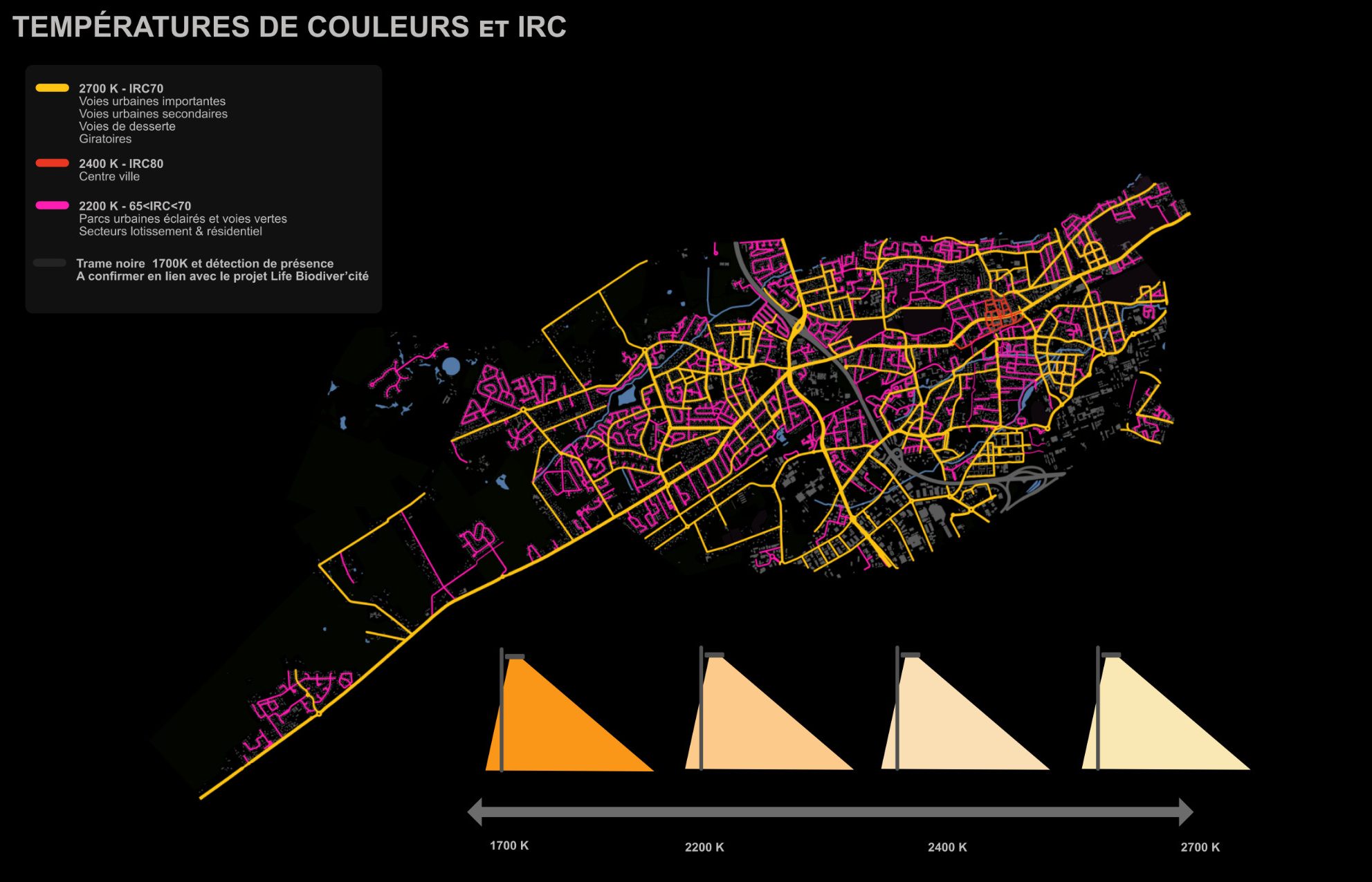 cartographie des températures de couleurs pour la ville de pessac en gironde