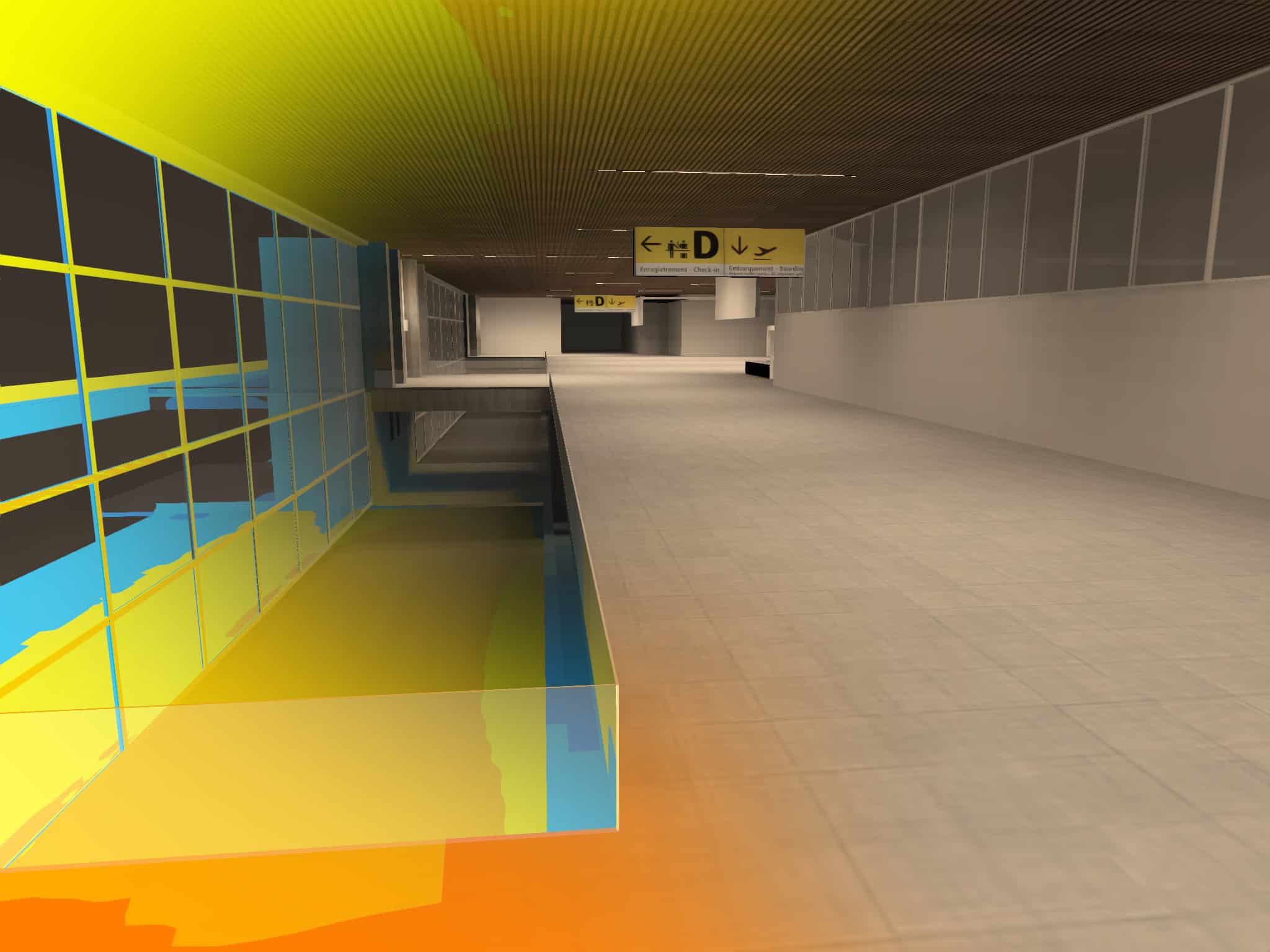 simulation 3d lumière d'un aéroport