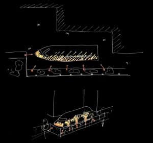 croquis lumière de mise en lumière d'une pointe avion