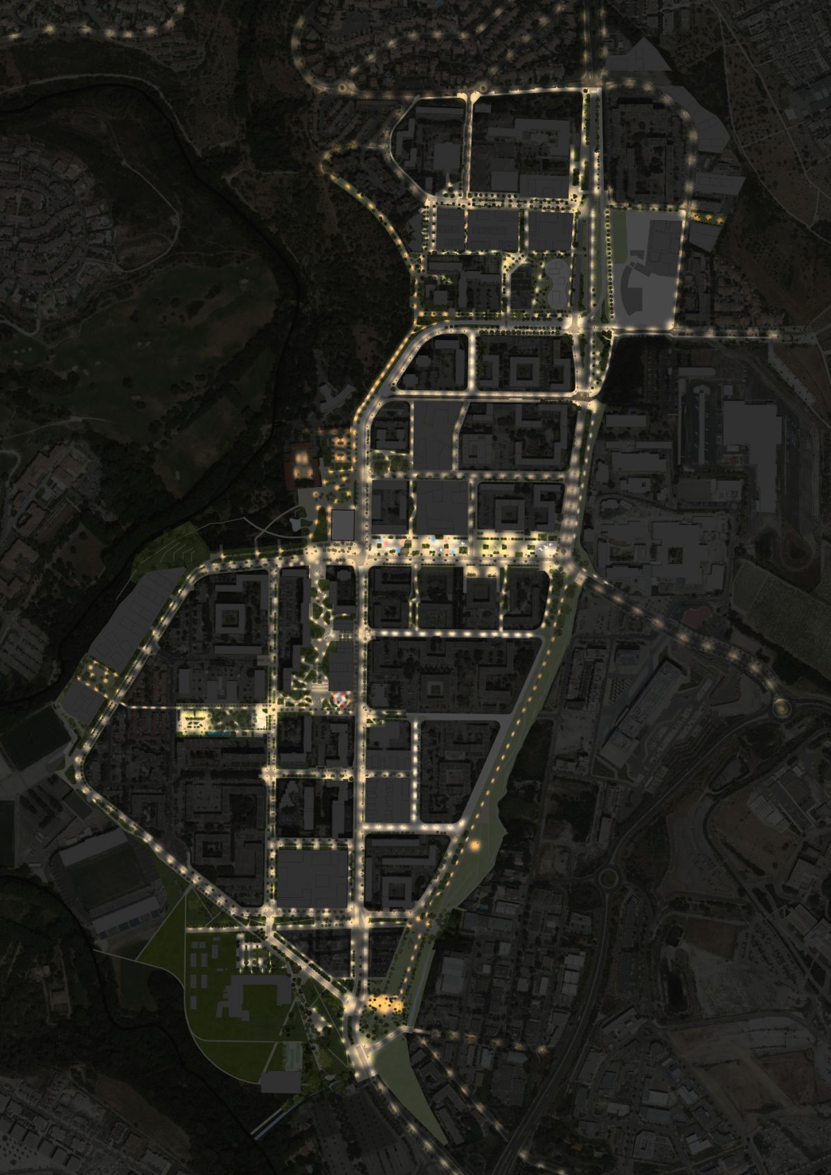 plan masse nuit du quartier de la mosson à montpellier