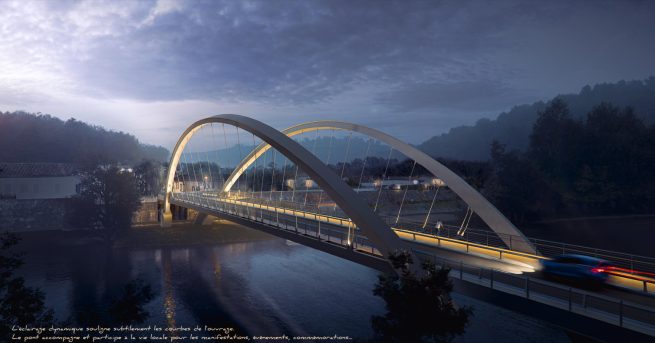 image de concours du pont de castelfranc de nuit avec éclairage de mise en valeur architectural