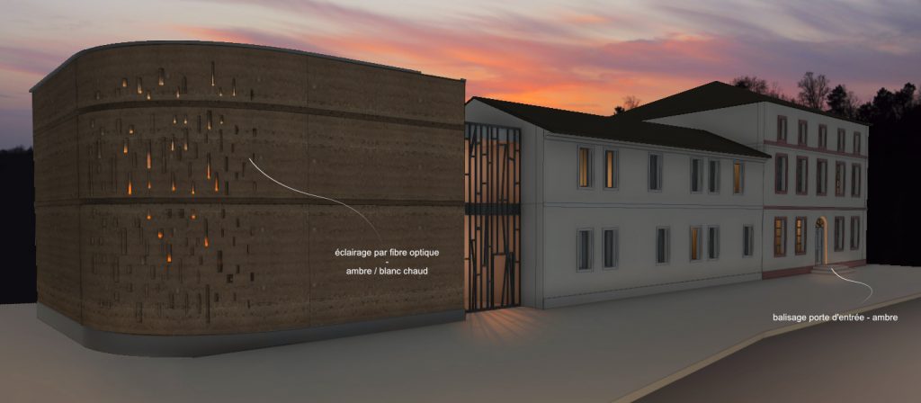 Image batiment-nuit infographie de mise en lumière d'un bâtiment