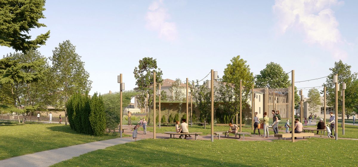 image de concours d'un parc avec des luminaires sur caténaires